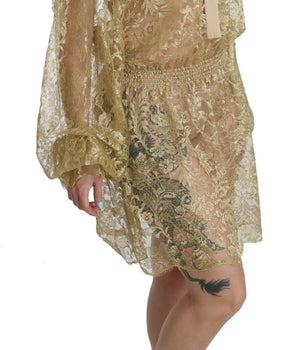 Dolce &amp; Gabbana Elegant Gold Lace A-Line Knee Length Dress
