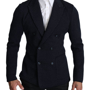 Dolce & Gabbana Elegant Dark Blue Dotted Slim-Fit Blazer