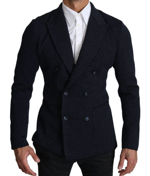 Dolce & Gabbana Elegant Dark Blue Dotted Slim-Fit Blazer Dolce & Gabbana 