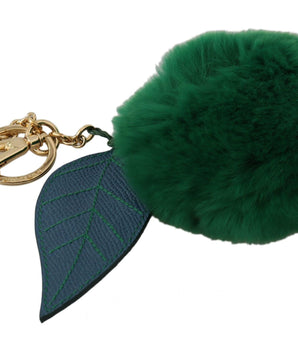 Dolce & Gabbana Green Leather Fur Gold Clasp Keyring Women Keychain Dolce & Gabbana 