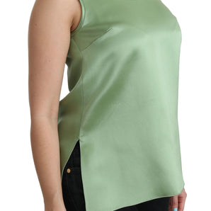 Dolce &amp; Gabbana Elegante top sin mangas de seda en verde menta claro