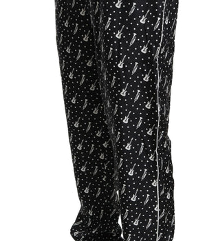 Dolce & Gabbana Silk Black Musical Instrument Trouser Pants