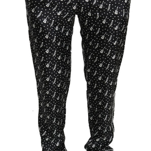 Dolce &amp; Gabbana Elegant Black Musical Instrument Print Silk Pants