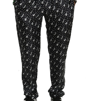 Dolce & Gabbana Silk Black Musical Instrument Trouser Pants