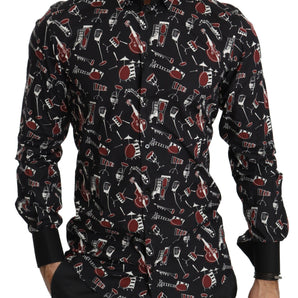Dolce & Gabbana Black Musical Instrument Slim fit Shirt