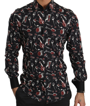 Dolce &amp; Gabbana Black Musical Instrument Slim fit shirt
