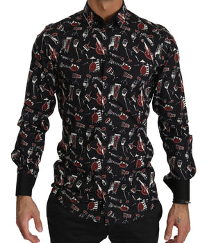 Dolce &amp; Gabbana Black Musical Instrument Slim fit shirt