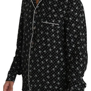 Dolce &amp; Gabbana Camisa de pijama elegante de seda con estampado de calaveras