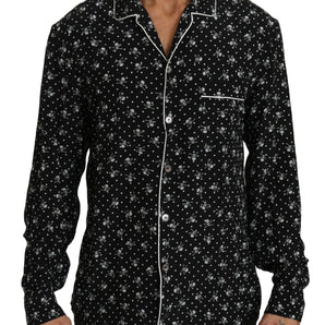 Dolce &amp; Gabbana Camisa de pijama elegante de seda con estampado de calaveras