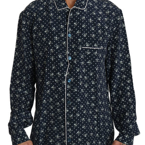 Dolce &amp; Gabbana Silken Elegance: Camisa lounge con estampado de calaveras en azul