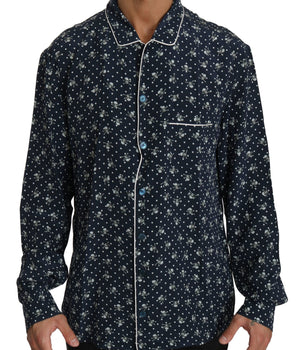 Dolce & Gabbana Silken Elegance: Blue Skull Print Lounge Shirt Dolce & Gabbana 