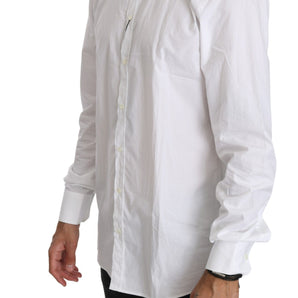 Dolce &amp; Gabbana Elegante camisa blanca de algodón con corte dorado