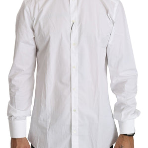 Dolce &amp; Gabbana Elegante camisa blanca de algodón con corte dorado