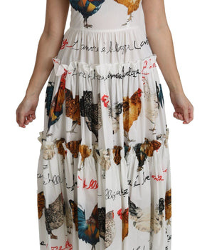 Dolce & Gabbana Elegant White Rooster Print Sheath Midi Dress Dolce & Gabbana 