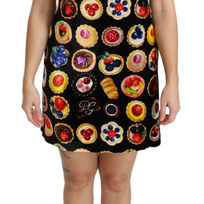 Dolce &amp; Gabbana Chic Black Desserts Print Shift Mini Dress