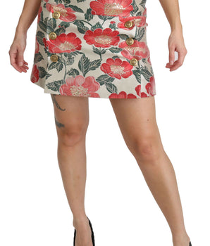 Dolce &amp; Gabbana Elegant White Floral High Waist Skirt