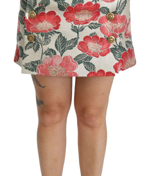 Dolce &amp; Gabbana Elegant White Floral High Waist Skirt