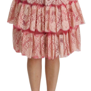 Dolce &amp; Gabbana Elegant Pink Lace High-Waist Skirt