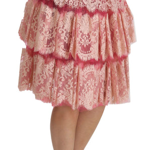 Dolce &amp; Gabbana Elegant Pink Lace High-Waist Skirt