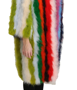 Dolce & Gabbana Elegant Multicolor Feather Long Coat Jacket Dolce & Gabbana 