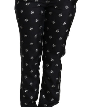 Dolce & Gabbana Black Printed Mid Waist Skinny Silk Pants Dolce & Gabbana 