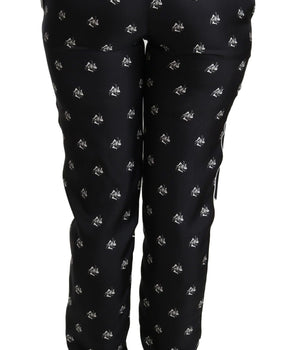 Dolce & Gabbana Black Printed Mid Waist Skinny Silk Pants Dolce & Gabbana 