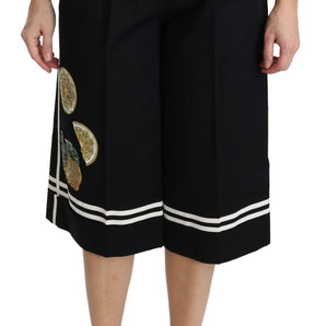 Dolce & Gabbana High Waist Palazzo Cropped Pants in Black Lemon