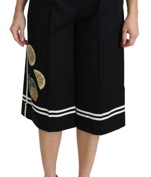 Dolce &amp; Gabbana High Waist Palazzo Cropped Pants in Black Lemon