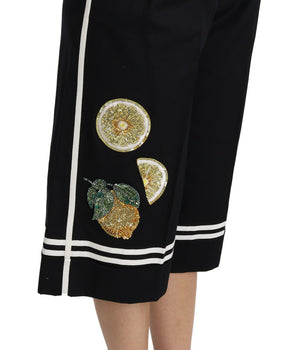 Dolce &amp; Gabbana High Waist Palazzo Cropped Pants in Black Lemon