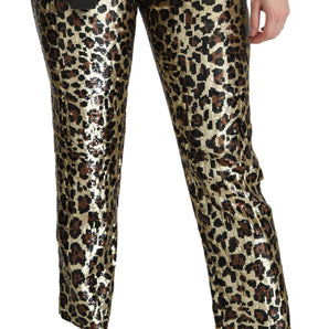 Dolce &amp; Gabbana Pantalones elegantes con lentejuelas de leopardo y cintura alta