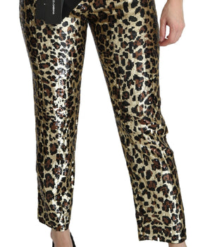 Dolce & Gabbana Brown Leopard Sequined High Waist Pants Dolce & Gabbana 