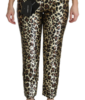 Dolce & Gabbana Brown Leopard Sequined High Waist Pants Dolce & Gabbana 