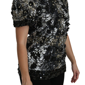 Dolce & Gabbana Sequined Crystal Embellished Crew Neck Top