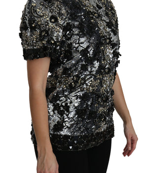 Dolce &amp; Gabbana Sequined Crystal Embellished Crew Neck Top