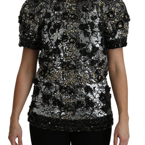 Dolce & Gabbana Sequined Crystal Embellished Crew Neck Top