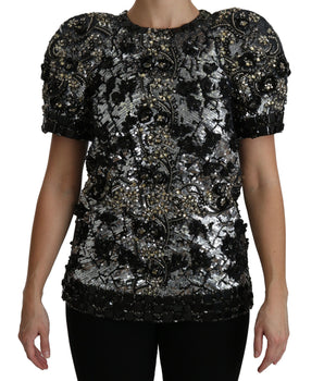 Dolce &amp; Gabbana Sequined Crystal Embellished Crew Neck Top