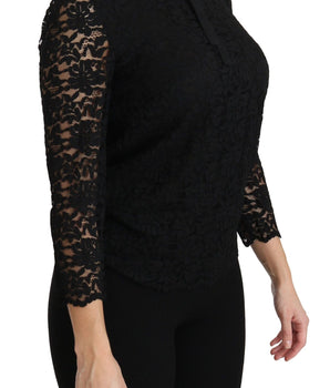 Dolce & Gabbana Elegant Black Lace Crew Neck Blouse Dolce & Gabbana 