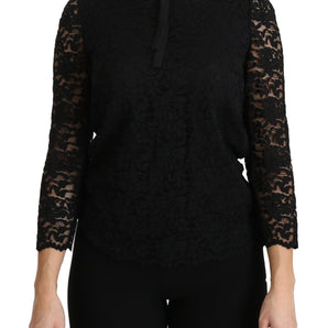 Dolce &amp; Gabbana Elegante blusa negra con cuello redondo y encaje