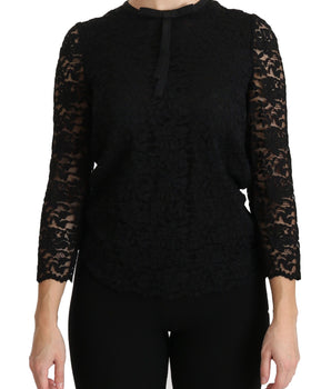 Dolce & Gabbana Elegant Black Lace Crew Neck Blouse Dolce & Gabbana 