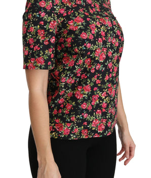 Dolce & Gabbana Elegant Black Floral Crew Neck Top Dolce & Gabbana 