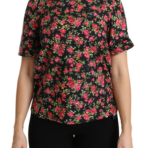 Dolce &amp; Gabbana Elegante top con cuello redondo y estampado floral negro