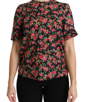 Dolce & Gabbana Elegant Black Floral Crew Neck Top Dolce & Gabbana 