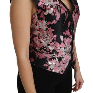 Dolce &amp; Gabbana Elegant Floral Brocade Plunging Vest Top