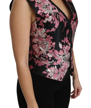 Dolce & Gabbana Elegant Floral Brocade Plunging Vest Top Dolce & Gabbana 
