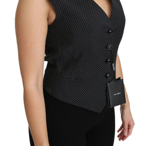 Dolce &amp; Gabbana Chic Black Dotted Wool Blend Sleeveless Vest