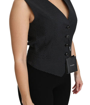Dolce & Gabbana Chic Black Dotted Wool Blend Sleeveless Vest Dolce & Gabbana 