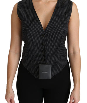 Dolce & Gabbana Chic Black Dotted Wool Blend Sleeveless Vest Dolce & Gabbana 