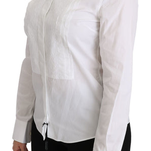 Dolce &amp; Gabbana Elegant White Collared Long Sleeve Polo Top