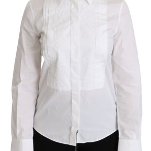 Dolce &amp; Gabbana Elegant White Collared Long Sleeve Polo Top