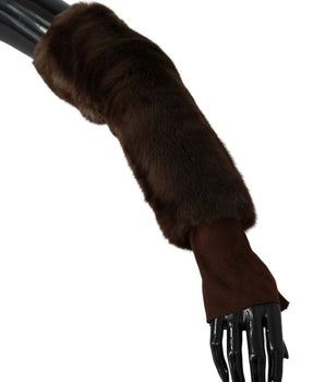 Dolce & Gabbana Brown Elbow Length Finger Less Fur Gloves Dolce & Gabbana 